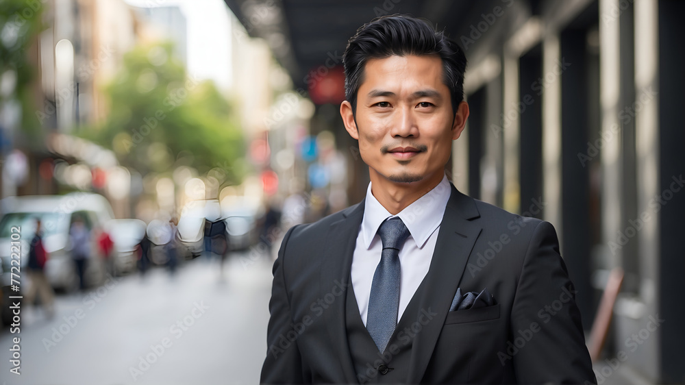 Portrait of confident Asian business man in town Portrait of confident Asian business man in town