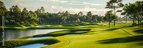 Serene Golf Course Beauty: A Green Oasis Under a Clear Blue Sky, Offering a Perfect Blend of Sport and Natural Landscape