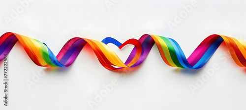 Vibrant Rainbow Ribbon Heart,3d rendering of a heart shape made of colorful ribbons.