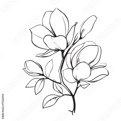 Magnolias in cartoon  doodle style . Image for t-shirt  web  mobile apps and ui. Isolated 2d vector illustration in logo  icon  sketch style  Eps 10  black and white. AI Generative