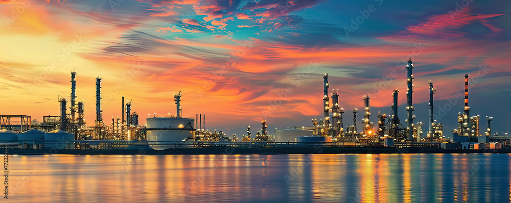 A modern refinery at twilight, where technology meets traditional gasoline production