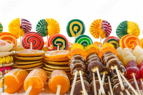Vibrant display of traditional Mexican candies, featuring dulce de leche caramels and spicy mango lollipops.