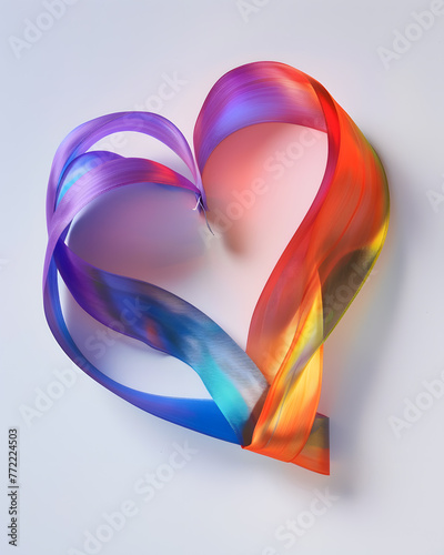 Vibrant Rainbow Ribbon Heart 3d rendering of a heart shape made of colorful ribbons.