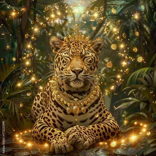 Royal leopard adorned with golden lights