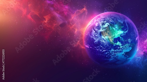 Glowing Earth with cosmic energy aura - Stunning image of Earth with glowing energy waves and a starry cosmic background, creating a feeling of awe