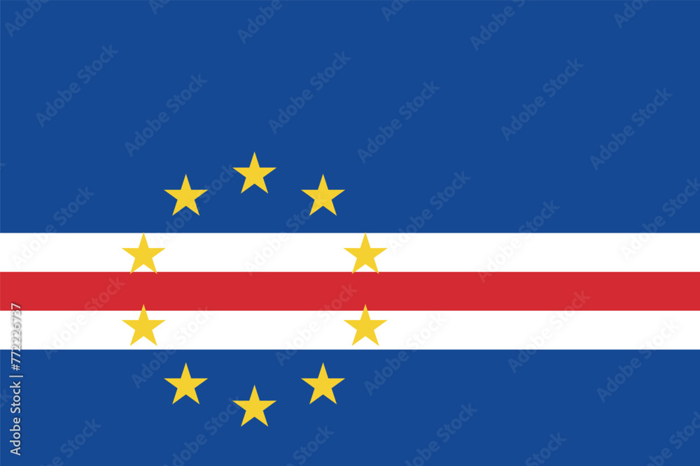 Flag of Cape Verde. Cape Verdian striped flag with a ring of 10 stars. Symbol of the Republic of Cape Verde. Flag of Cape Verde. Cape Verdian striped flag with a ring of 10 stars. Symbol of the Republic of Cape Verde.