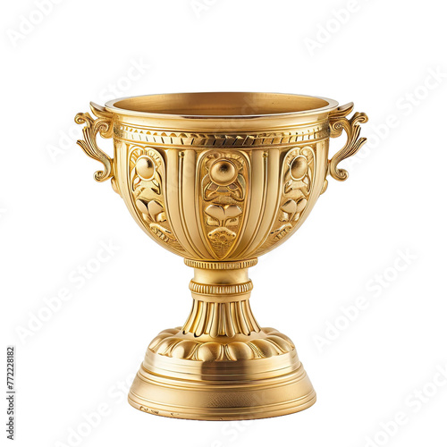 gold trophy award cup on isolated transparent background