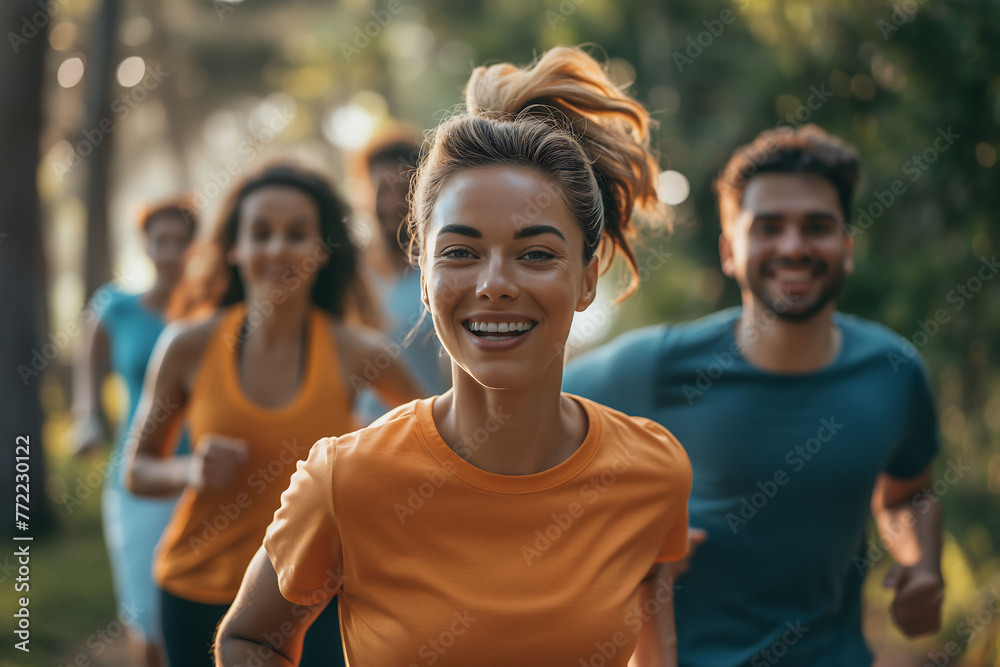 In the morning, the athletes conducted jogging training in the park. Go for a long run, jog with friends, jog in the fresh air. Sportswear, aerobics, healthy living, marathon