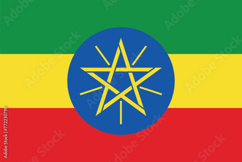 Flag of Ethiopia. Ethiopian tricolor flag with abstract star. State symbol of the Federal Democratic Republic of Ethiopia.