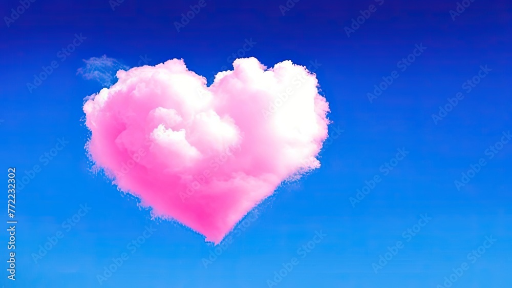 A pink heart-shaped cloud on a blue background.