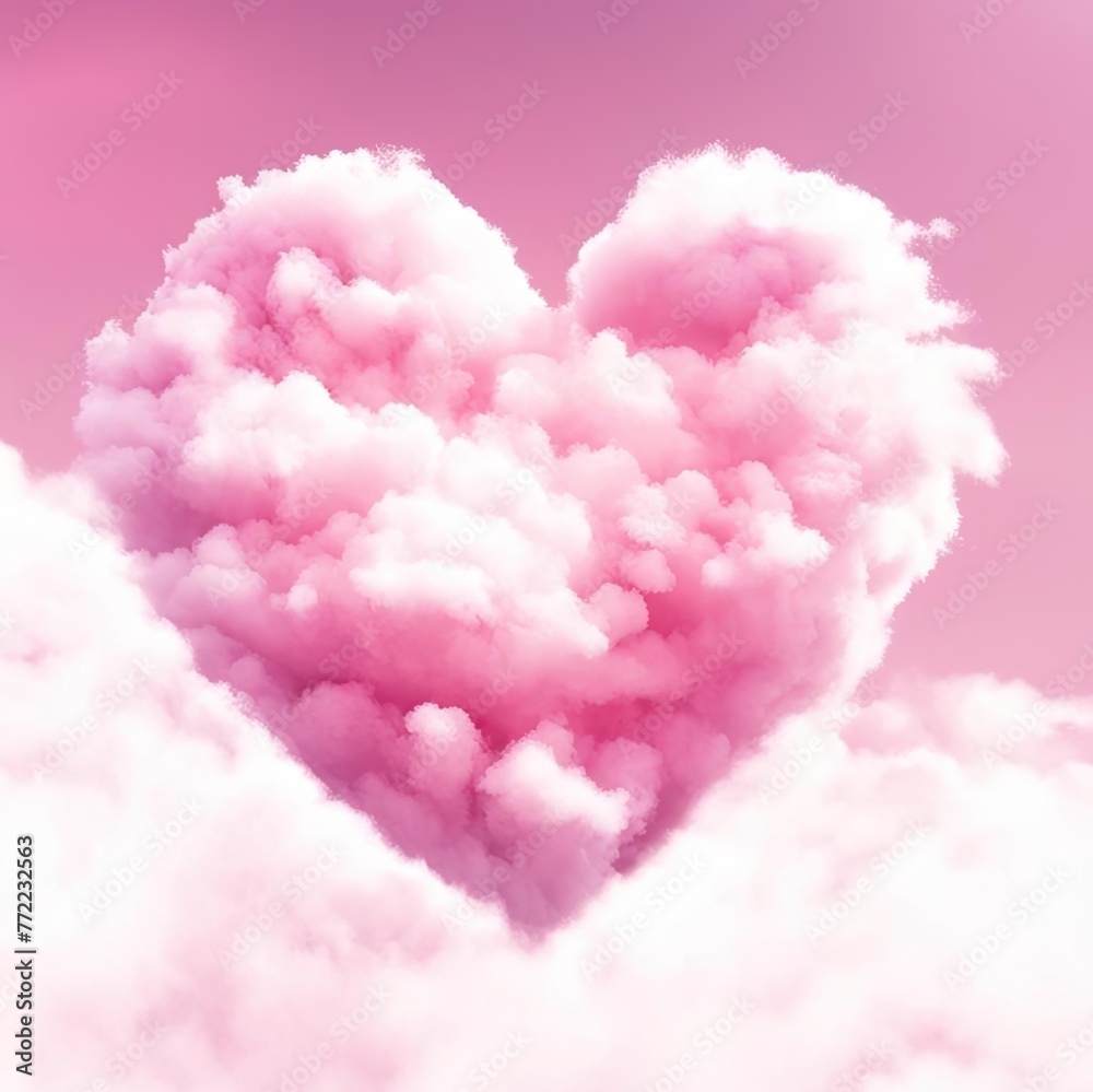 A pink heart-shaped cloud on a blue background. A pink heart-shaped cloud on a blue background.