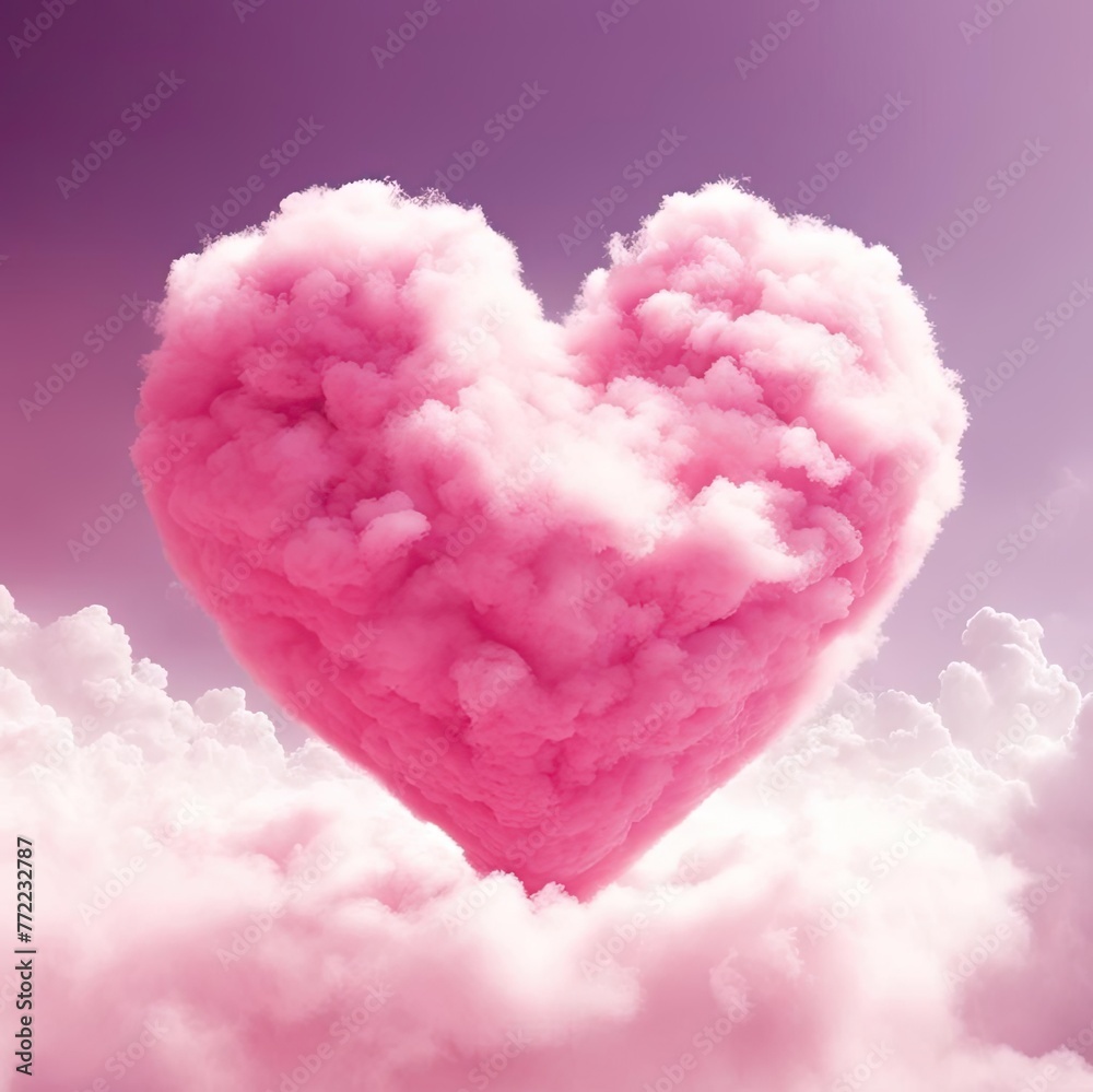 A pink heart-shaped cloud on a blue background. A pink heart-shaped cloud on a blue background.