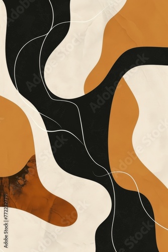 Wallpaper Mural an abstract composition of shapes in the style of black and white line drawing, brown tones, beige background, simple lines Torontodigital.ca
