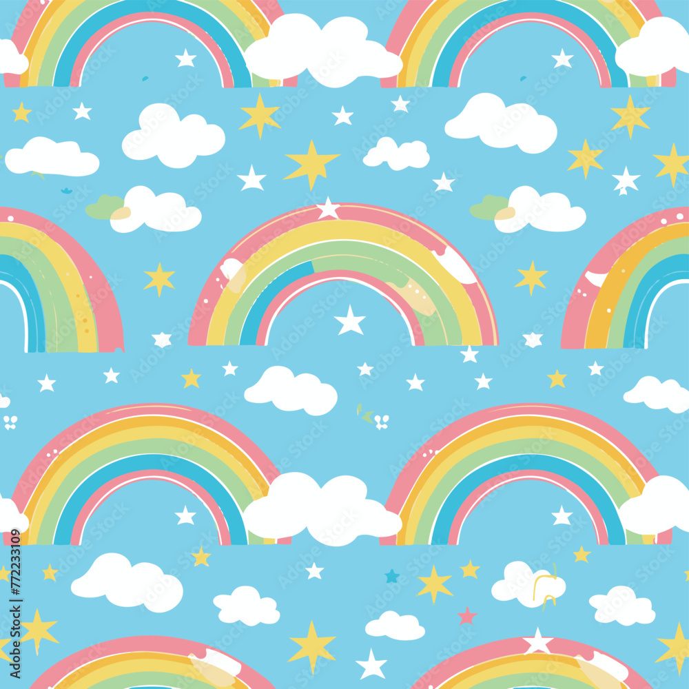 Fototapeta premium Cartoon Kids Minimalist Colorful Rainbow Seamless Pattern