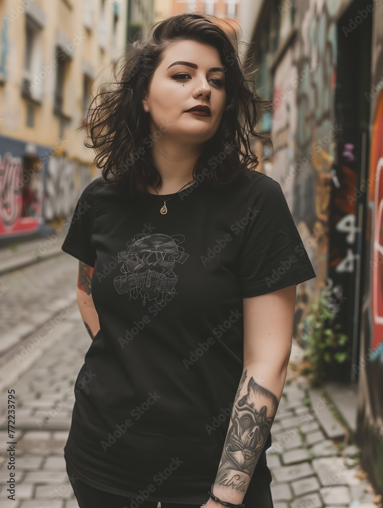 Woman Walking Down the Street in Black Shirt