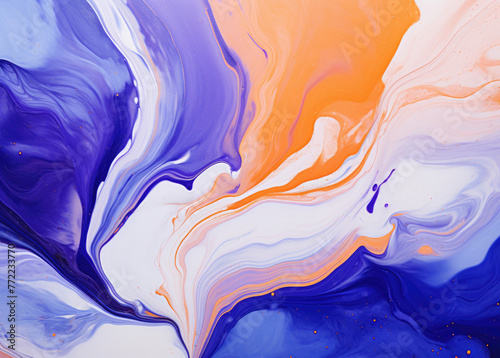 Blue, gold, orange, white liquid watercolor paint marble background abstract texture backdrop design. Rainbow painted swirl waves painting texture colorful background banner. Alcohol ink colors.