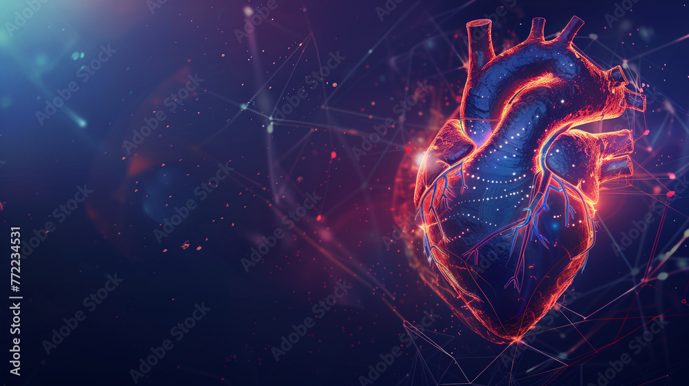Visualization of health and the healthcare system in modern society with a heart on a modern background, created with generative AI technology