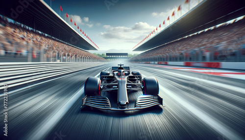 High-speed Formula 1 race car on track.