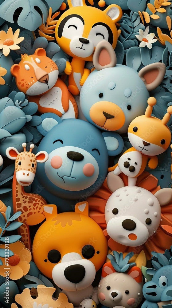 A delightful 3D wallpaper design filled with endearing animal characters A delightful 3D wallpaper design filled with endearing animal characters