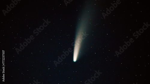 Comet Neowise C/2020 F3 Shines Bright In The Dark Night Starry Sky Comet At A Distance Of 104 Million Kilometres.