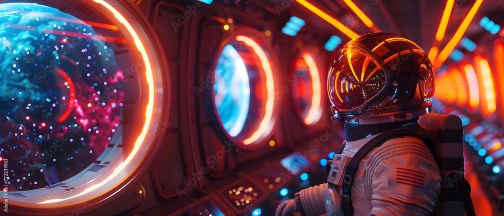 Futuristic D Render of a Captivating Space Tourism Experience with Breathtaking Interstellar Vistas and Astronauts Exploring Zero Gravity