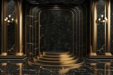 3D Podium Black Gold Trendy and Elegant Mockup for Awards Day Luxury Background Template - Media Stage Information