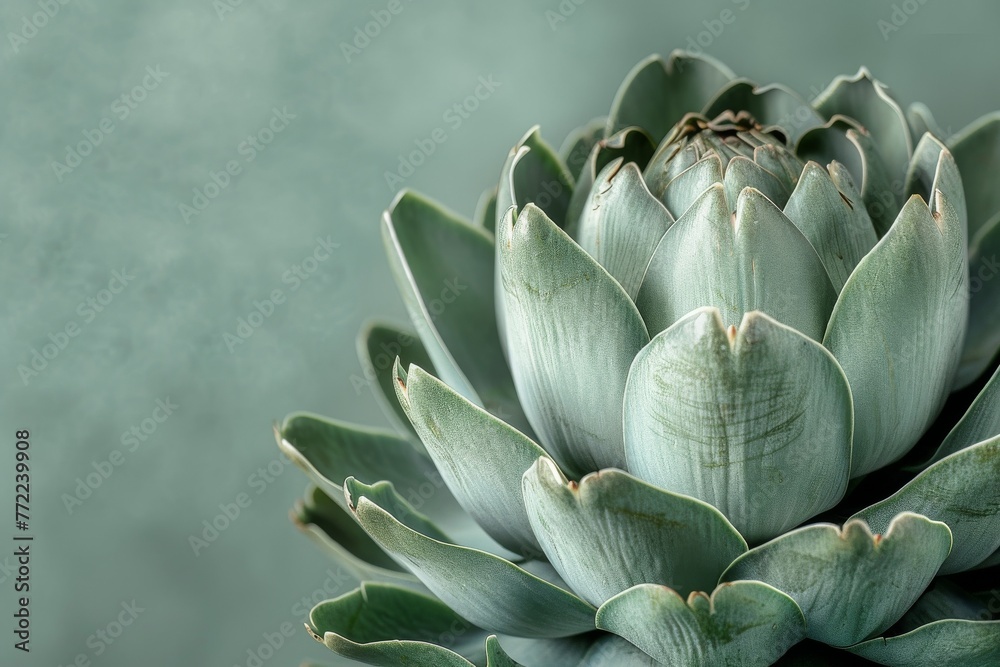 Fototapeta premium A close-up of a fresh artichoke its layered leaves and unique texture contrasted against a bright
