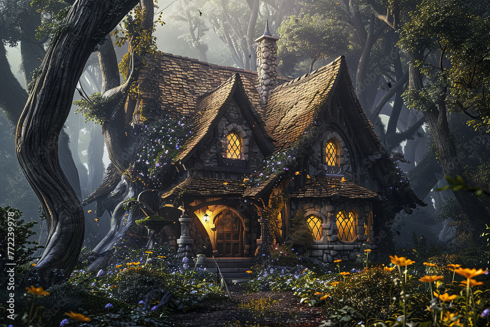 magic fantasy world forest house
