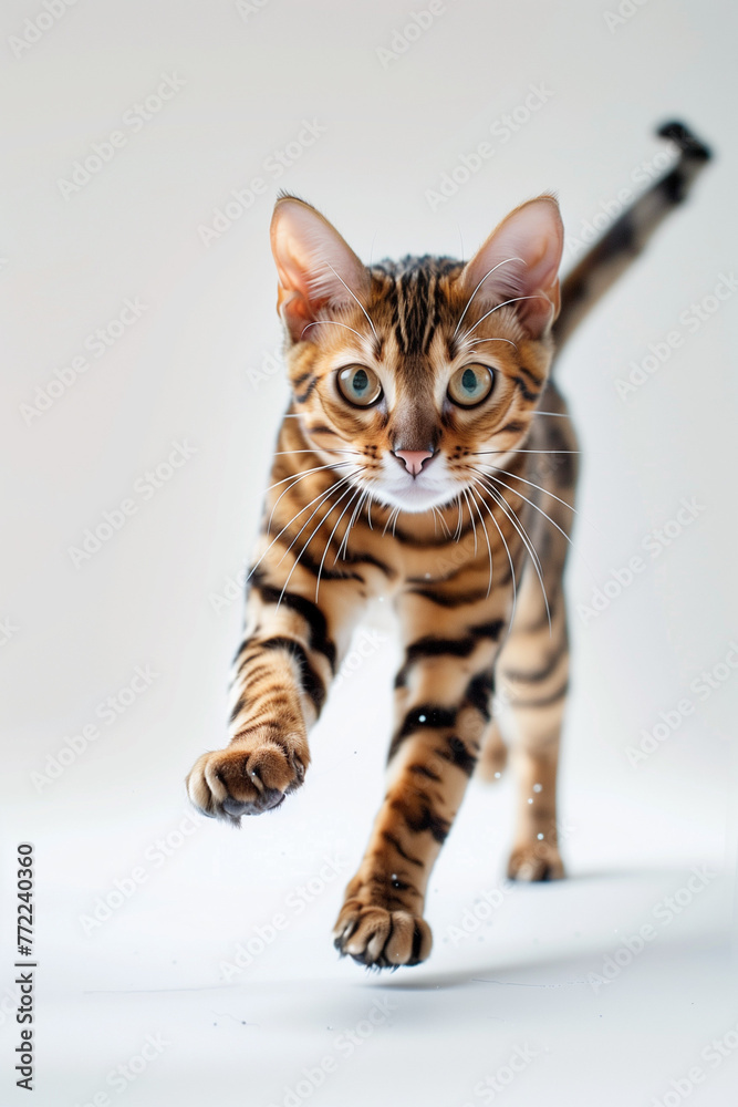Fototapeta premium Bengal Cat in Dynamic Leap 