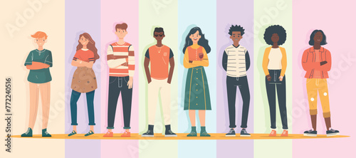 Vector illustration of diverse people on colorful backgrounds