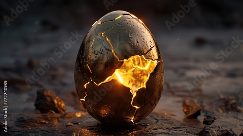 Glowing Egg Cracked Open A Symbol of New Beginnings and Renewal Generative AI