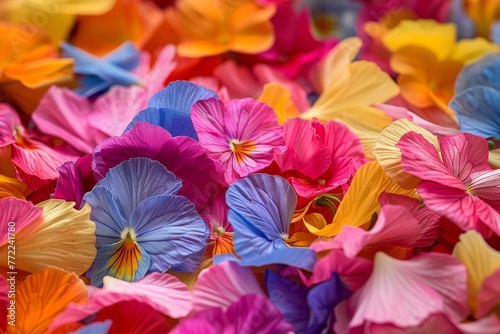 Close view of a bed of colorful random flower petals photo