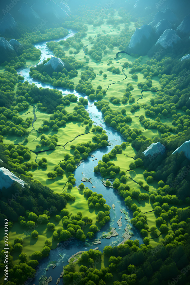 River Meandering Through Dense Forest: Aerial Beauty River Meandering Through Dense Forest: Aerial Beauty