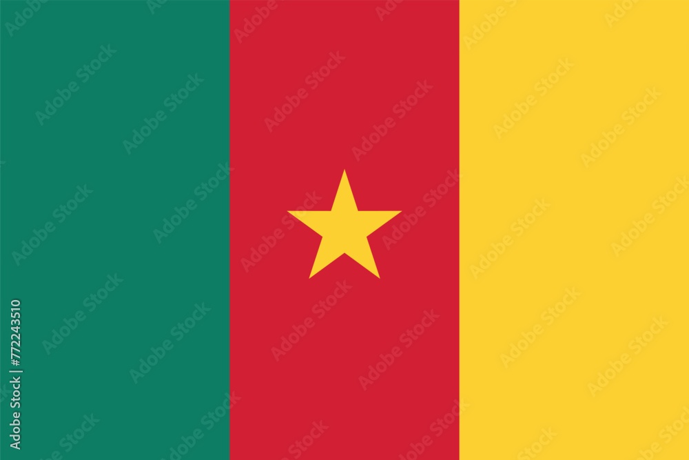 Flag of Cameroon. The Cameroonian tricolor flag with a star. State symbol of the Republic of Cameroon. Flag of Cameroon. The Cameroonian tricolor flag with a star. State symbol of the Republic of Cameroon.