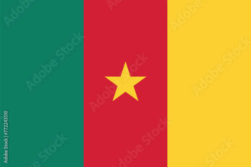 Flag of Cameroon. The Cameroonian tricolor flag with a star. State symbol of the Republic of Cameroon. photo