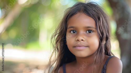 portrait of smiling australian indigenous child in park 