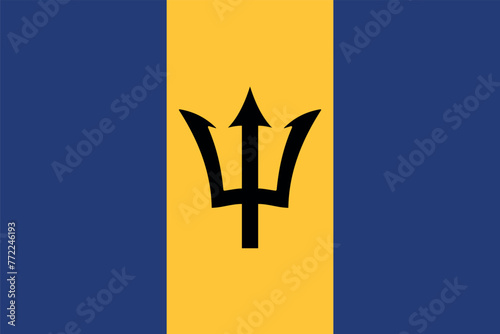 Flag of Barbados. Barbadian blue and yellow flag with Poseidon's trident. State symbol of Barbados.