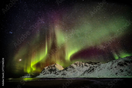 Northern lights aurora on Lofoten, Norway