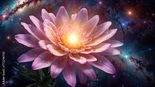 Pink flower on galactic background