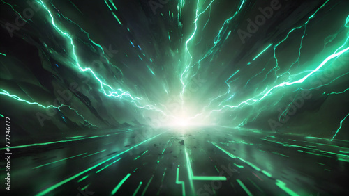 Lightning strike background. Abstract green backdrop