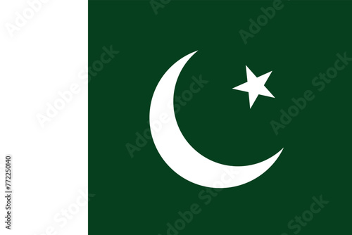 Flag of Pakistan. Pakistani green flag with Muslim crescent and star. State symbol of Pakistan.
