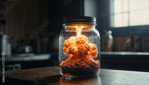 Nuclear explosion in a bottle, danger of nuclear war. Generative AI