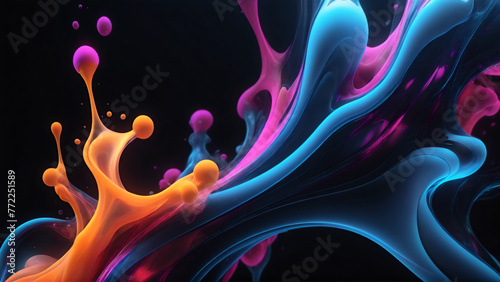 Abstract liquid background. Futuristic fluid backdrop. Pink blue orange color. Neon smoke. Wave shape. Flowing energy. Sci-fi stock illustration