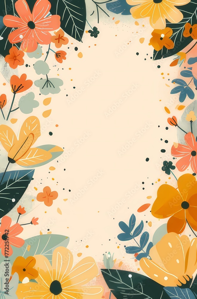 simple illustration with colorful flowers and leaves It has a large empty space in the middle for text. simple illustration with colorful flowers and leaves It has a large empty space in the middle for text.