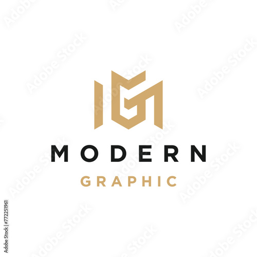 Golden Initial Letter MG G M GM with Elegant Classic Geometric Shape Line Art Logo Design