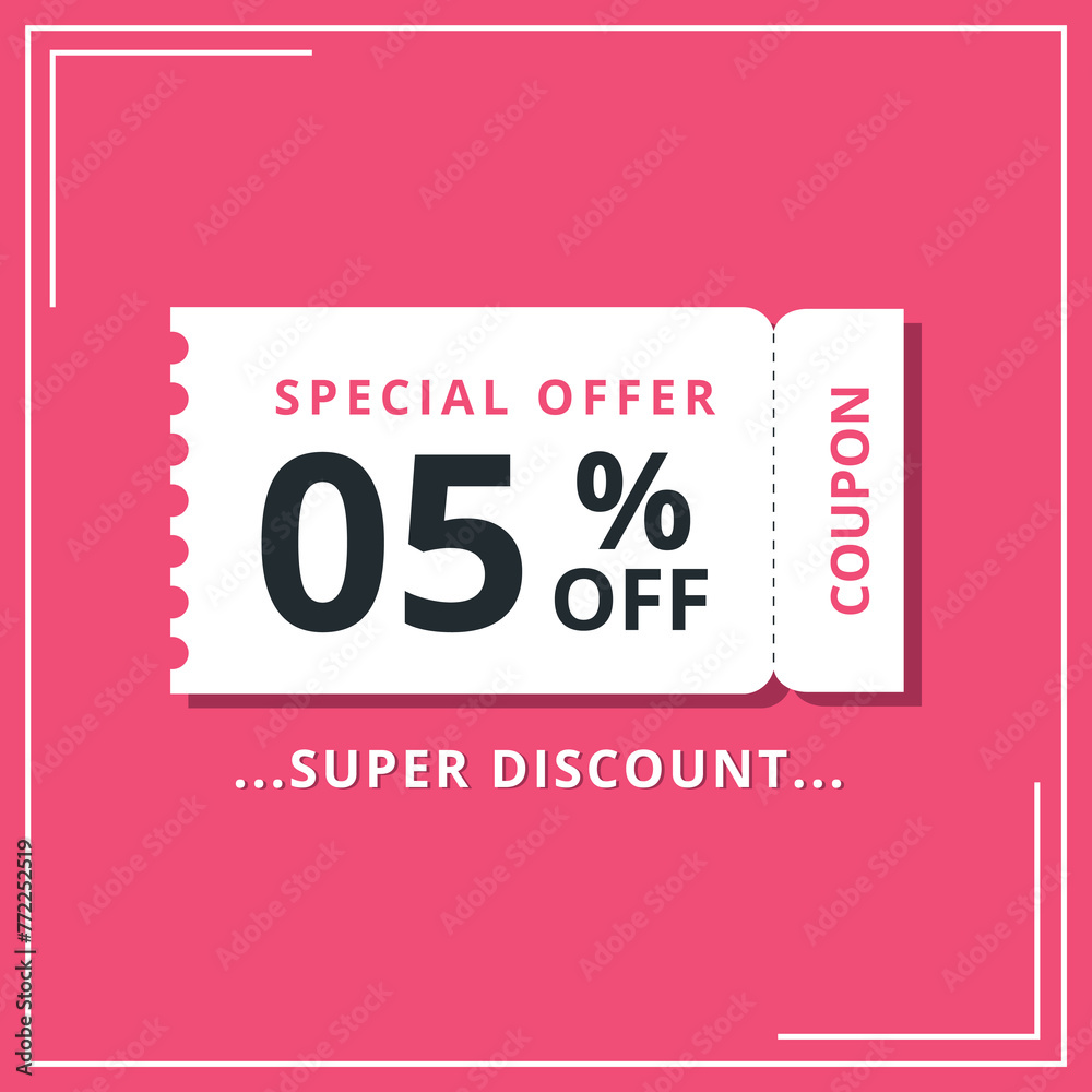 Discount coupon for special offer, super offer of 05% off. Discount banner vector illustration.