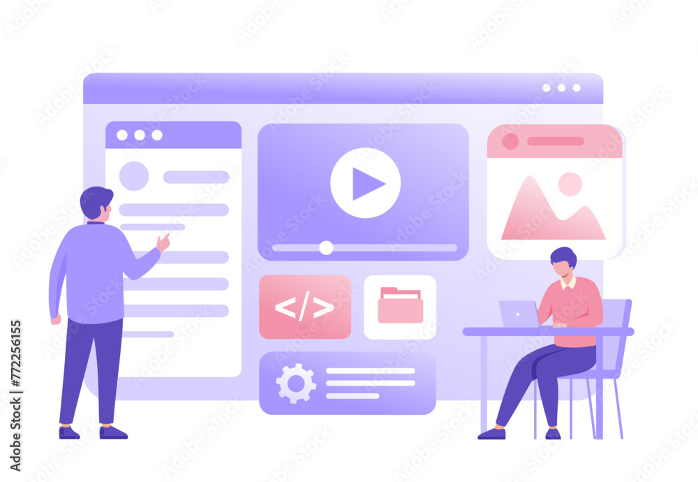 Web development. programming languages. css, html, it, ui. programmer cartoon character developing website, coding. flat vector illustration banner for website Web development. programming languages. css, html, it, ui. programmer cartoon character developing website, coding. flat vector illustration banner for website
