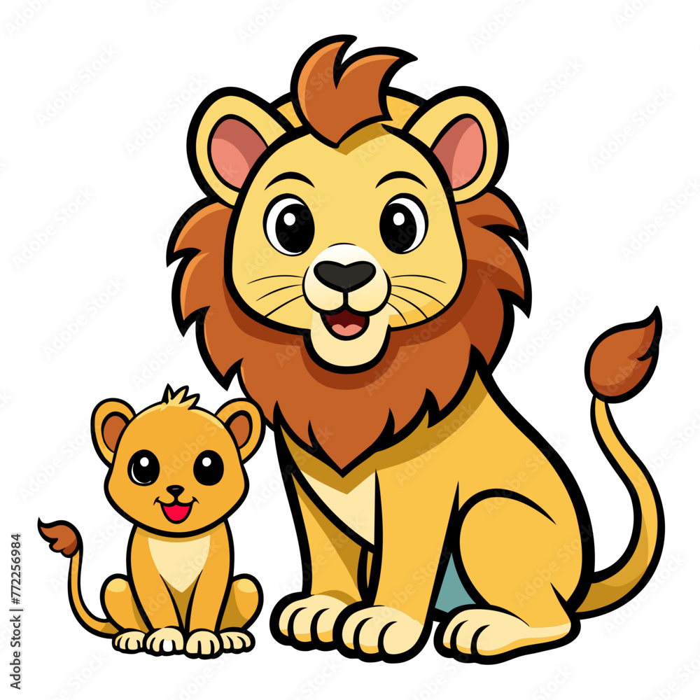 Prideful Bond: Vector Art Silhouette of Lion and Cub Prideful Bond: Vector Art Silhouette of Lion and Cub