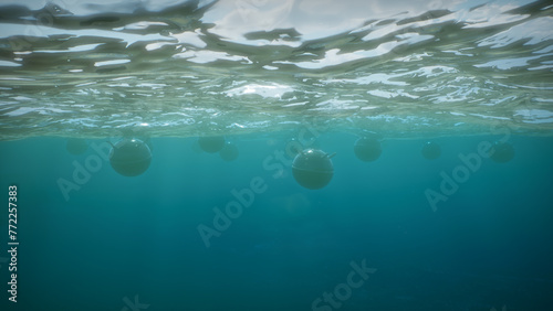 Mines float on the waves in the sea