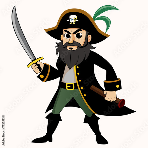 Swashbuckling Pirate: Vector Silhouette with Sword
